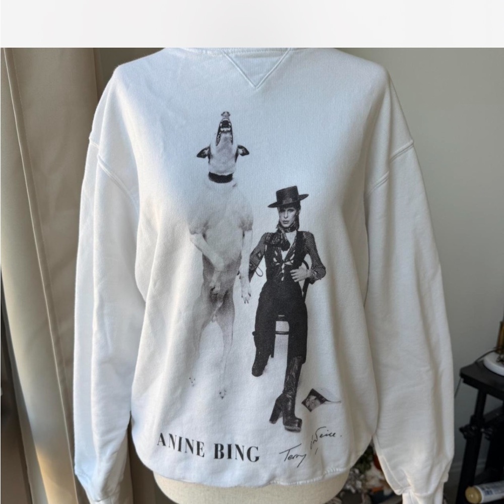 Anine Bing White Graphic Crewneck Sweatshirt with Black Print - Picture 3 of 9
